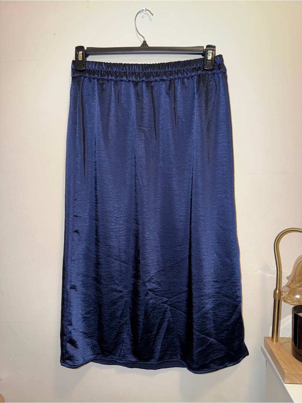 GAP Navy Satin Midi Skirt - Elastic Waistband
